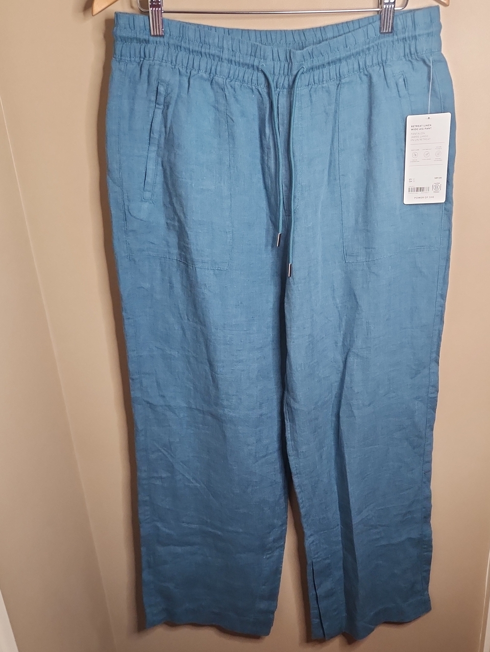 Athleta Retreat Linen Wide Leg Pant in Aqua. Size 12. NWT.